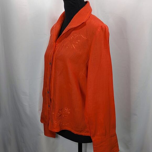 Valerie Stevens Red Linen Shirt M Embroidered Button Up Blouse 100% Linen - Picture 6 of 12